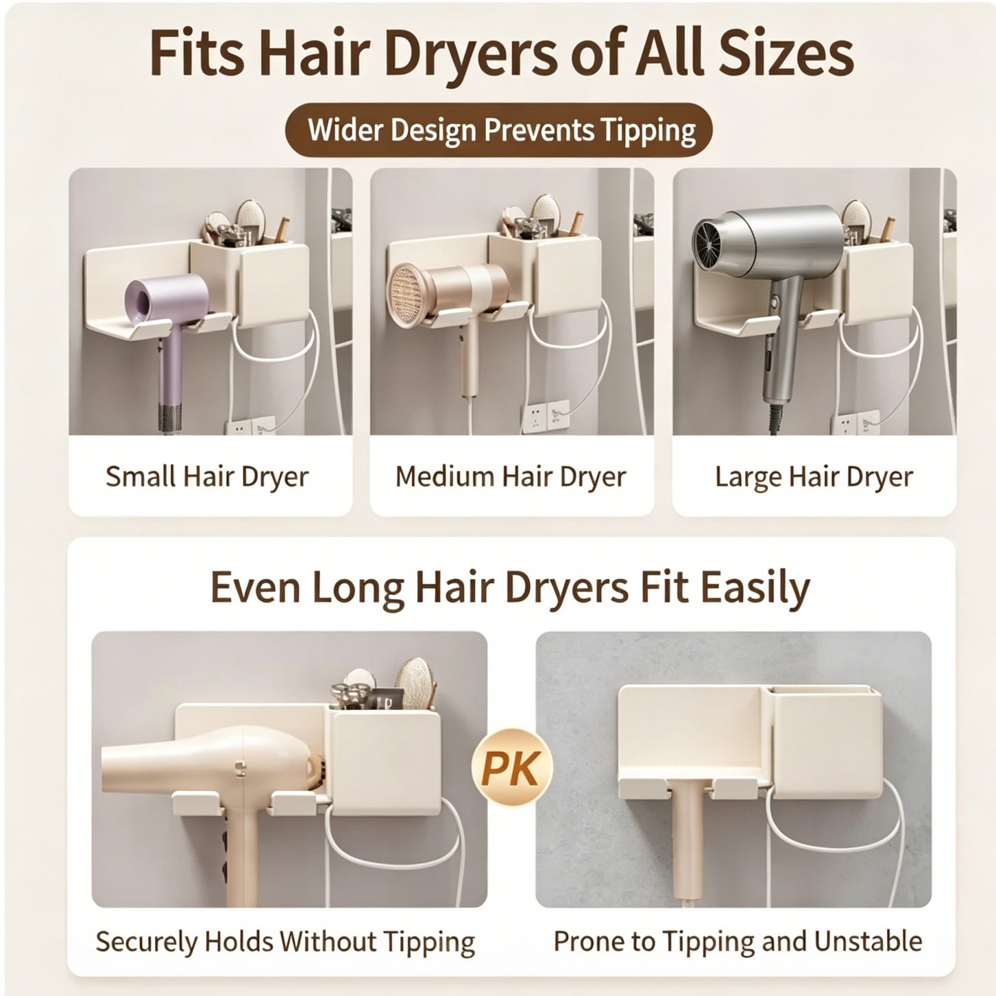 Wall-Mounted Hair Dryer Organizer with Storage Box