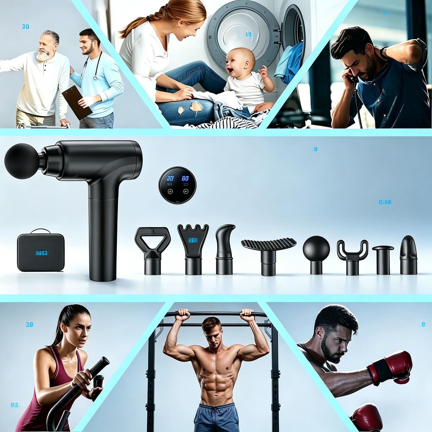 Professional Deep Tissue Massage Gun with 8 Heads &amp; Portable Case